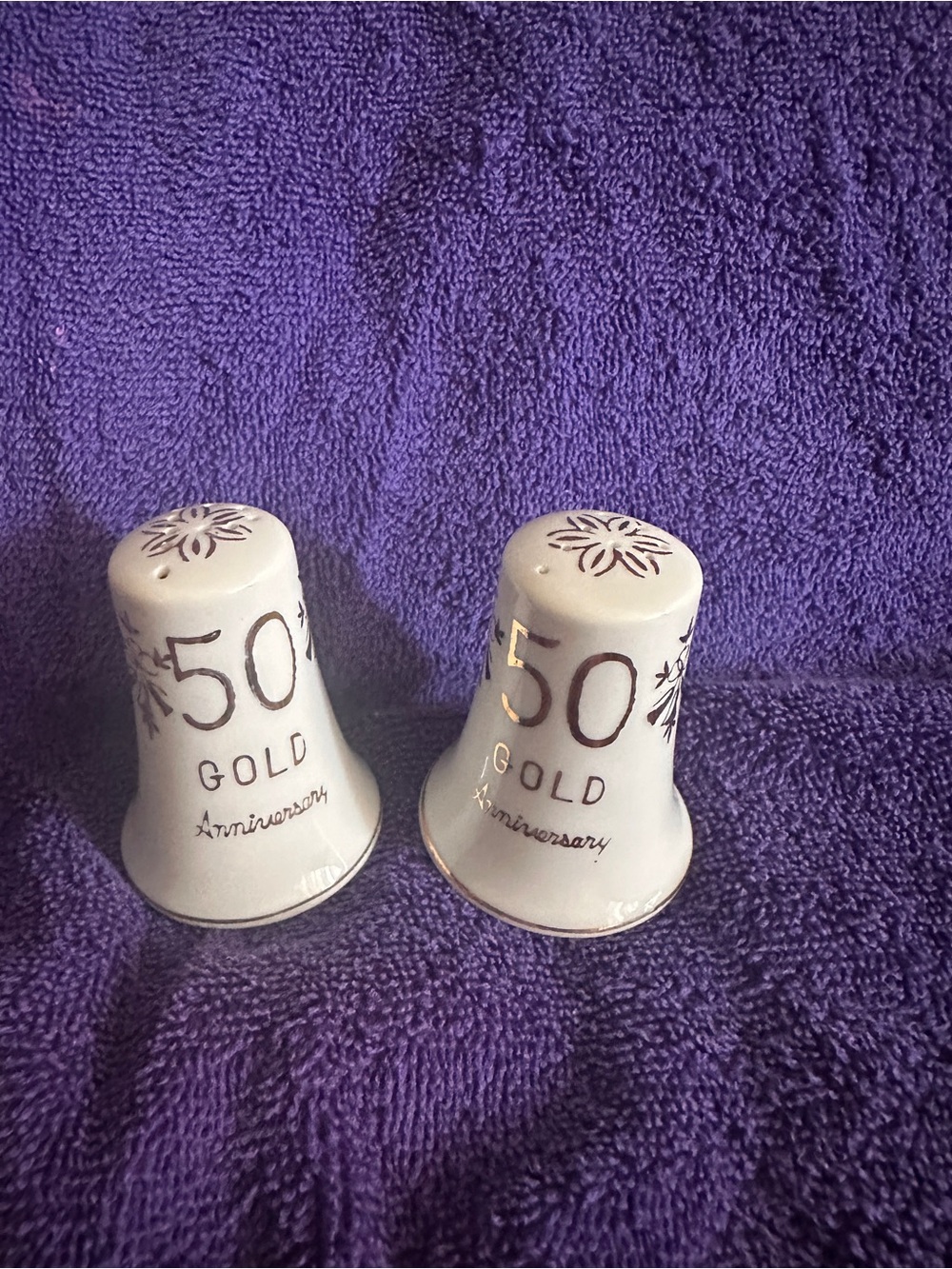 50th Gold Anniversary Porcelain Salt and Pepper Shakers